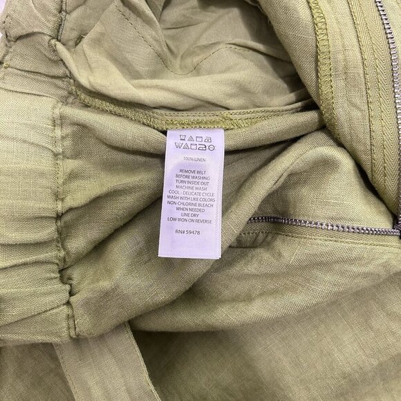 CC  California Lime Green Linen Cropped Pants Wide Leg Scrunched Waist Size L - Picture 9 of 12